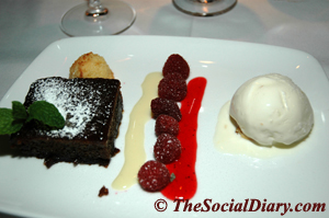 dessert with chocolate lava cake and vanilla bean ice cream
